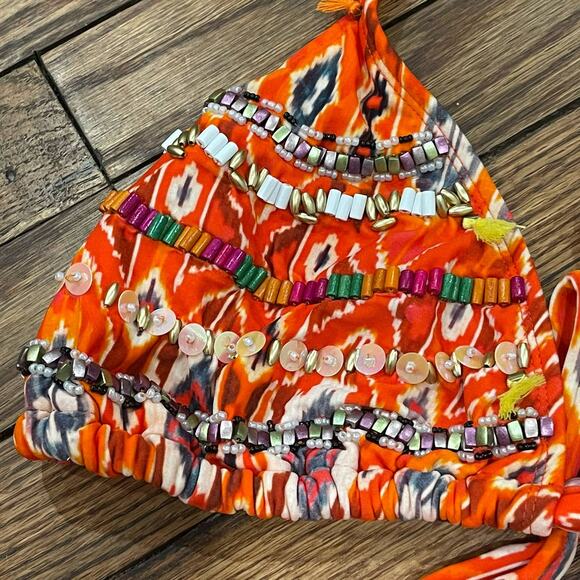 NWT ASOS DESIGN Ikat Print Bead Embellished Trim Bikini Bottom US 12 36DD - Picture 9 of 11